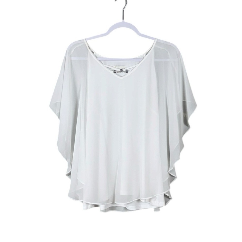 Flowy White Chiffon Poncho Blouse Large Fairycore Boho Romantic Balletcore - Picture 2 of 7